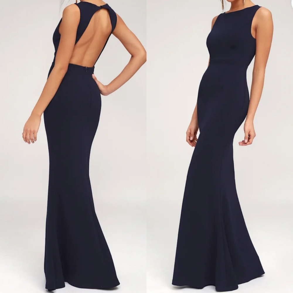 Lulus Mine Backless Maxi Dress Sz Sz XS Navy Blue Mermaid Gown Sleeveless